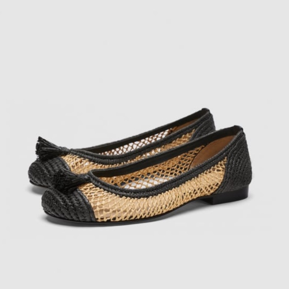 Zara Braided Raffia Flats - Picture 1 of 7